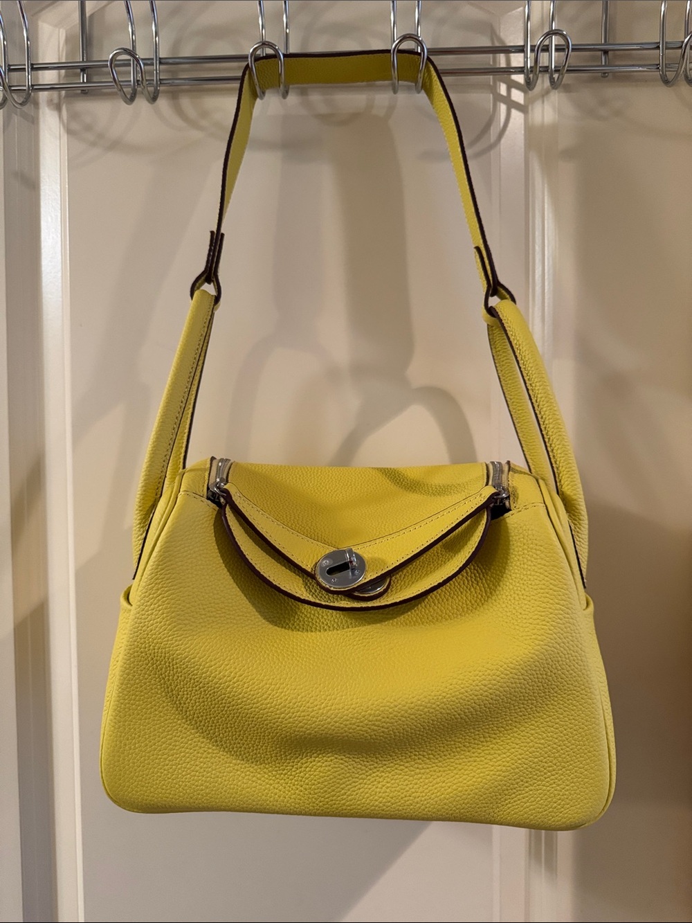 Neon Yellow Leather Shoulder Bag - Women